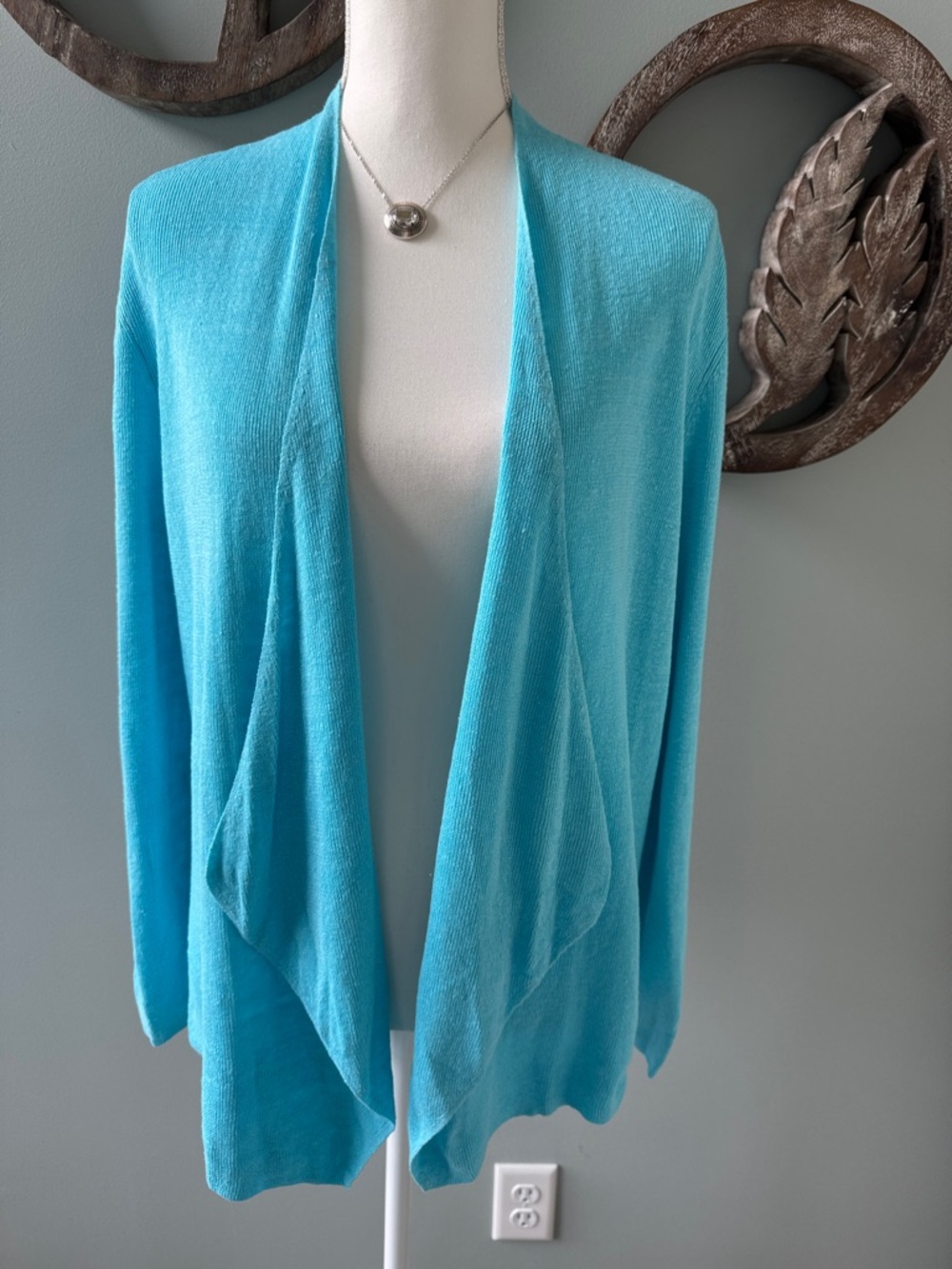 Eileen Fisher Turquoise Draped Open-Front Cardigan size XL